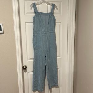 Denim wide leg cropped jumpsuit